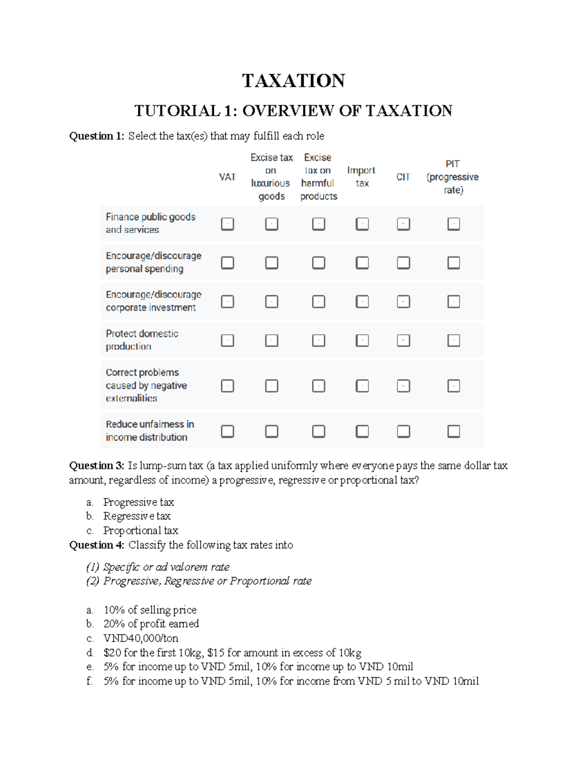 TAX 26 - Tutorial 1: Overview of Taxation and Income Maximization - Studocu