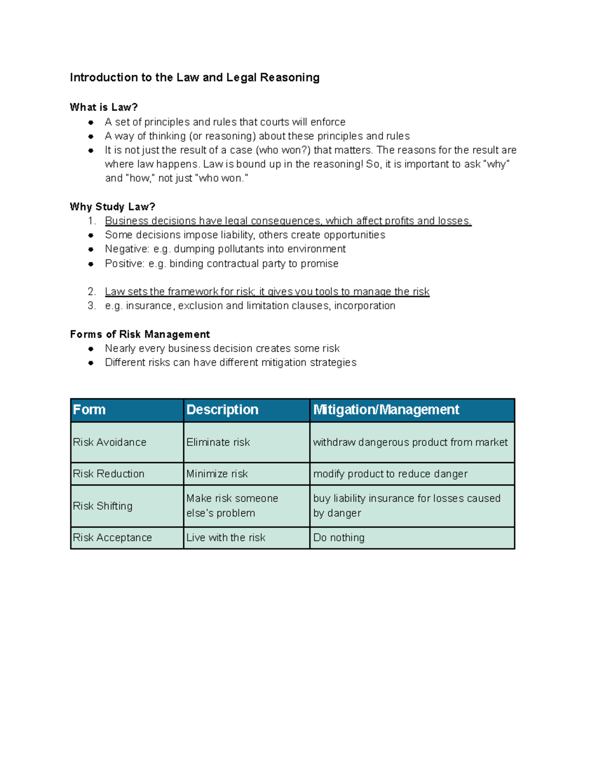 LAW122 - Week 1 - Introduction to Law and Legal Reasoning Notes - Studocu