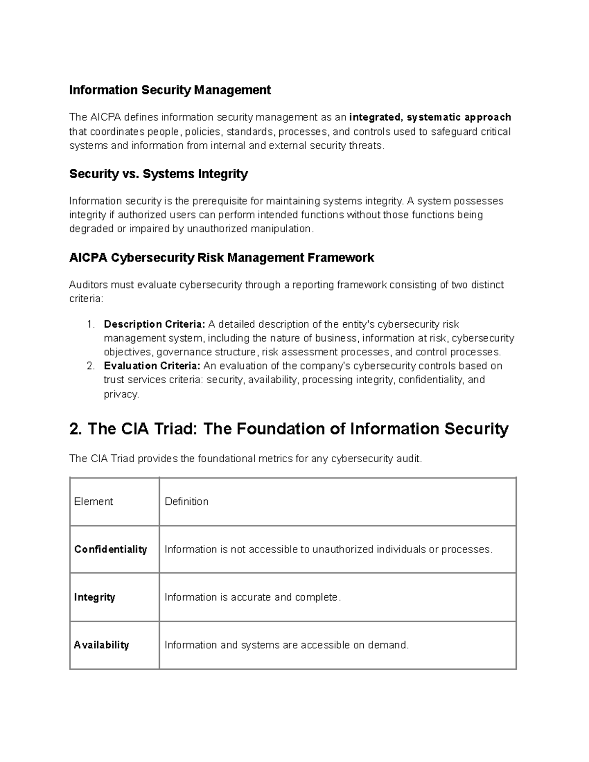 Information Security Management Overview: AICPA Insights and Frameworks ...