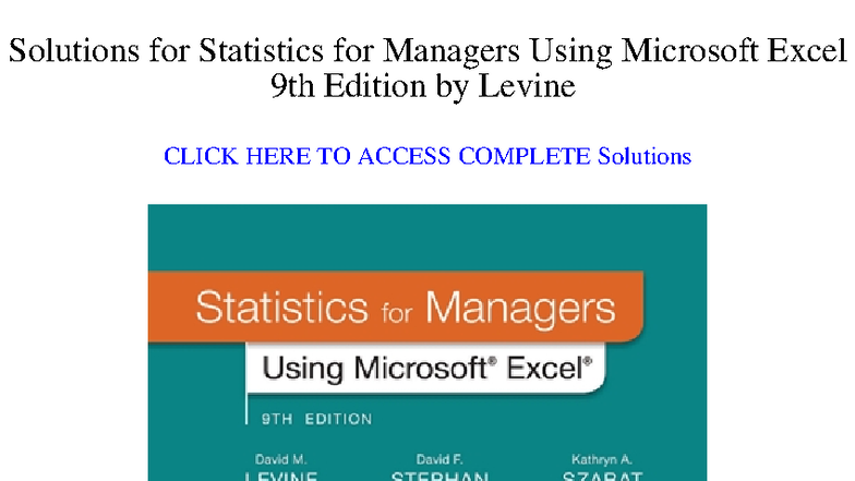 Solutions for Statistics for Managers Using Microsoft Excel ...