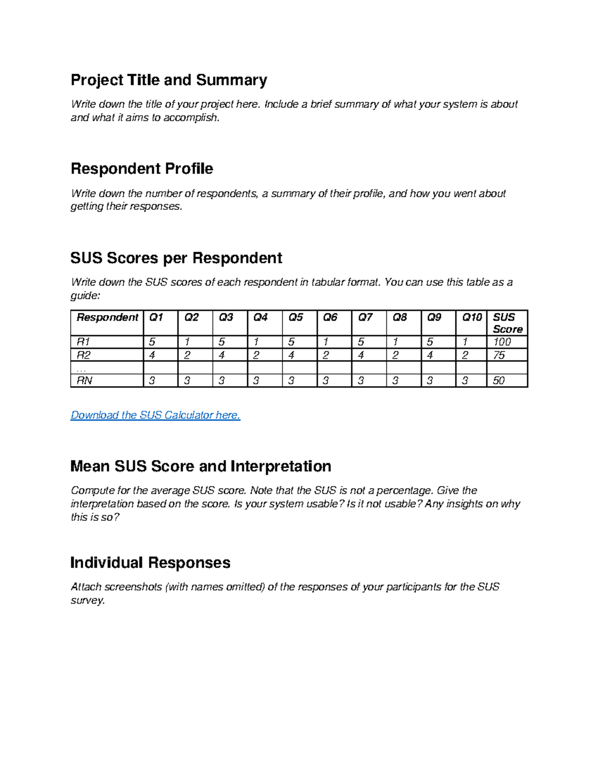 Usability Study Template: SUS Scores & Analysis for Project Evaluation ...