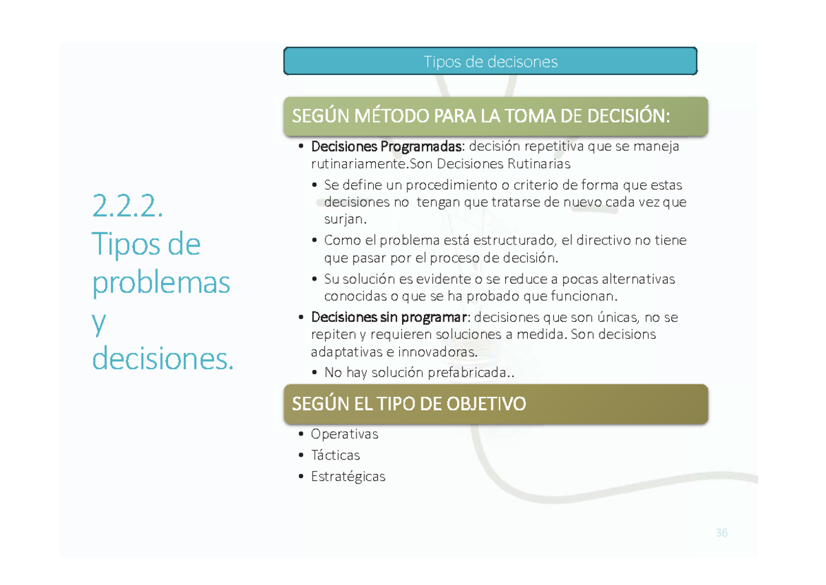 Tipos de Decisiones y Problemas en la Toma de Decisiones: Tema 2 - Studocu