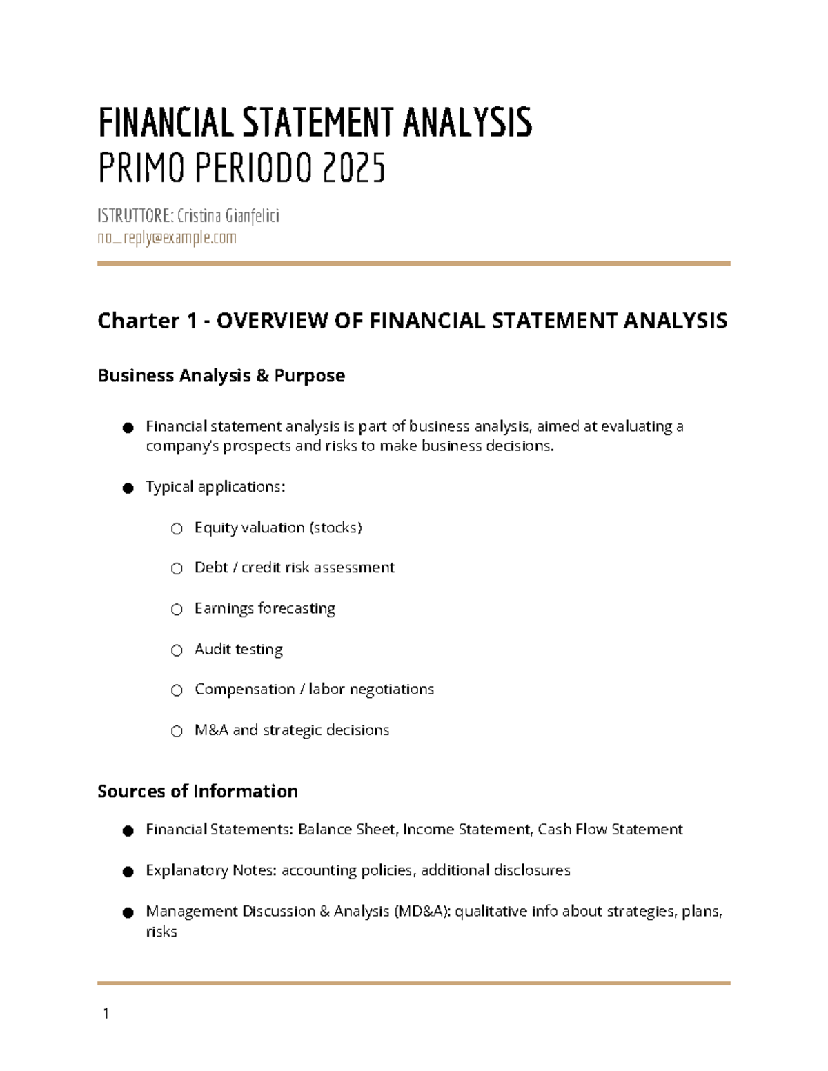FIN 2025: Financial Statement Analysis Overview and Key Concepts - Studocu