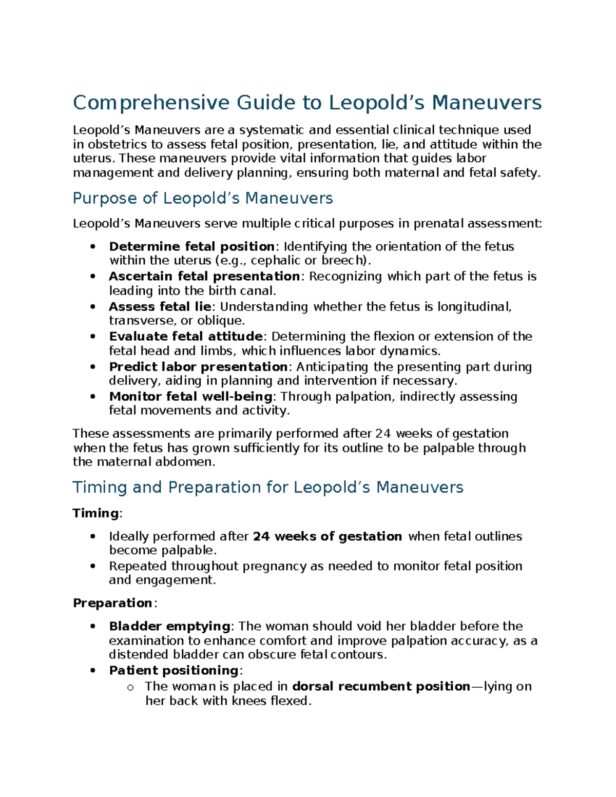 Leopold's Maneuvers Study Guide: Clinical Techniques in Obstetrics ...