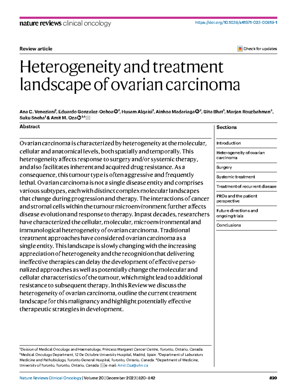 Heterogeneity and Treatment Landscape of Ovarian Carcinoma: A Review ...