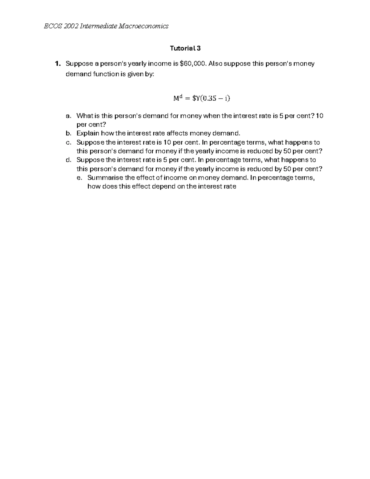 ECOS 2002 Intermediate Macroeconomics Topic 7 Tutorial Questions Guide ...