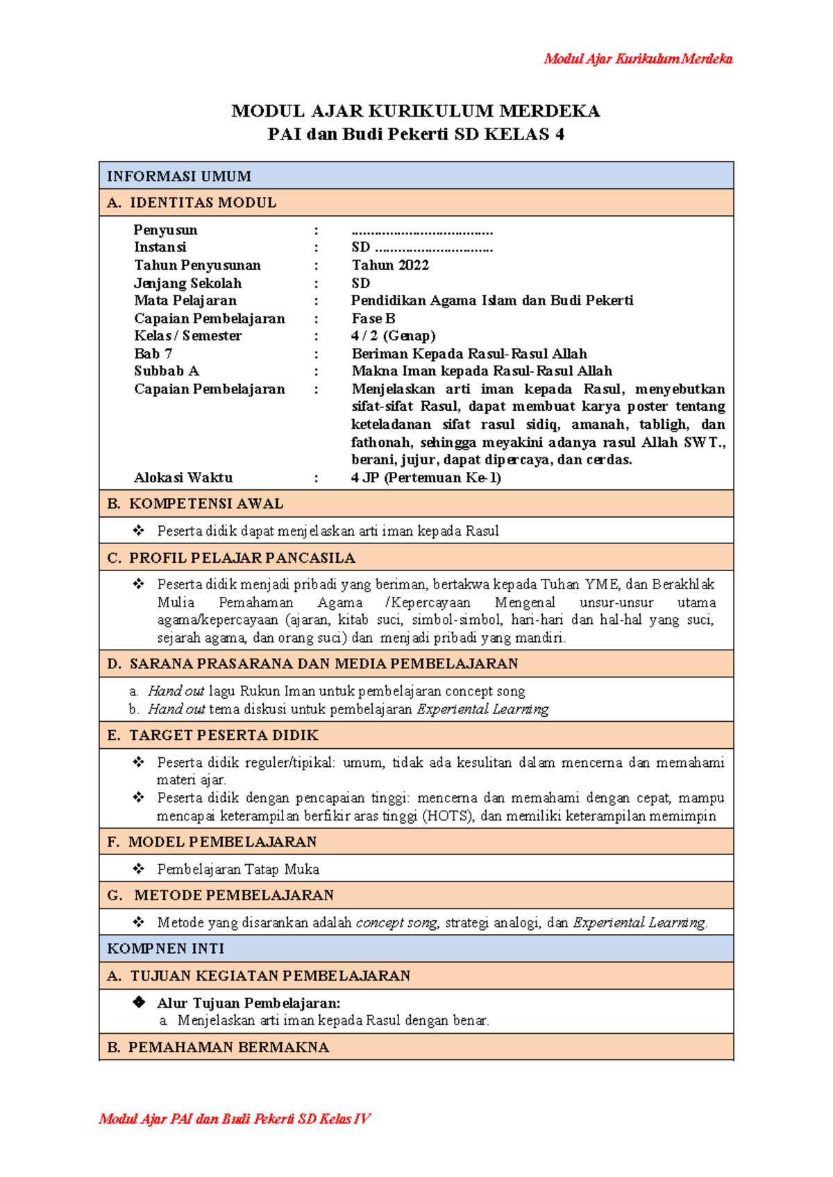 Modul Ajar Kurikulum Merdeka PAI & Budi Pekerti SD Kelas 4 - Bab 7 ...