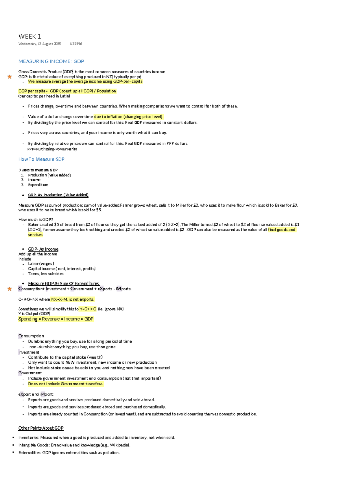 Week 1 Lecture Notes: Measuring Income & GDP Analysis - Studocu
