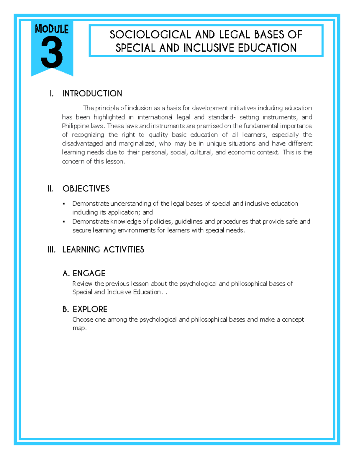 PROF.-ED.-2: Module 3 - Sociological & Legal Bases of Inclusion - Studocu