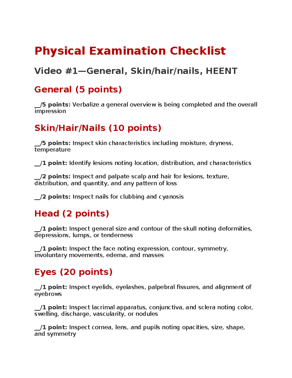 Female Annual Physical Exam Checklist