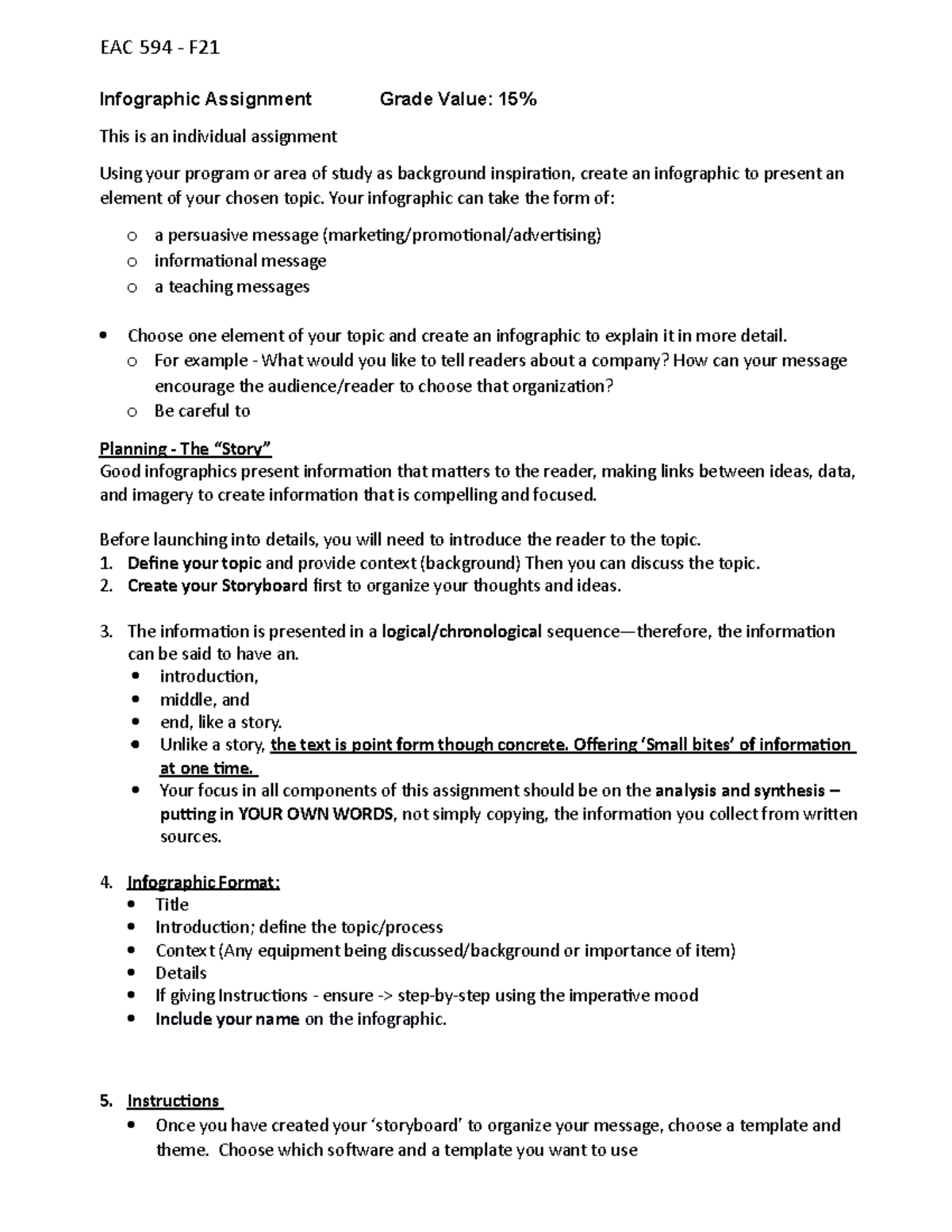 EAC 594-F Infographic Assignment Guidelines and Creation Tips - Studocu