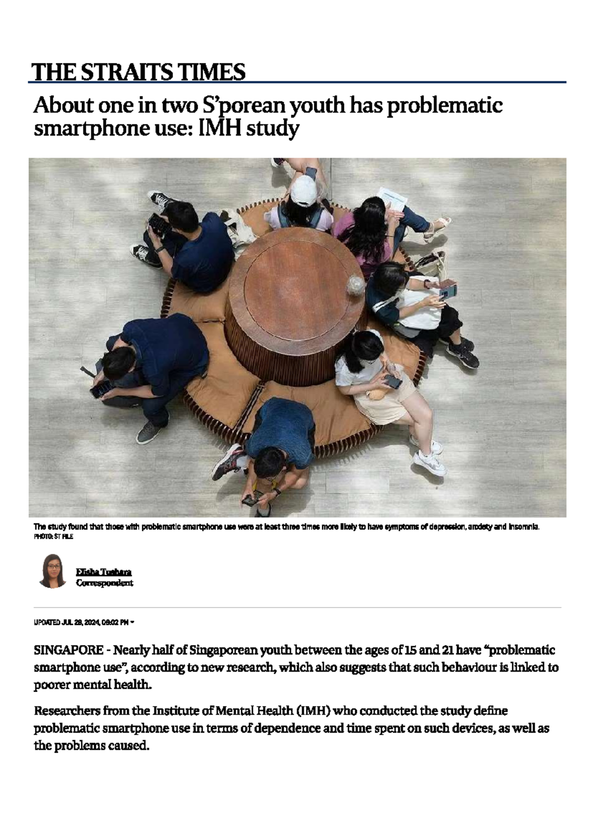 Youths problematic smartphone use ST - THE STRAITS TIMES About one in ...