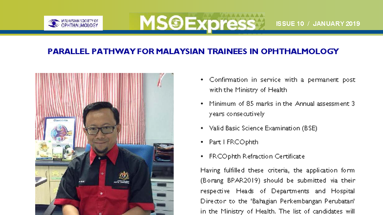 Parallel Pathway for Malaysian Trainees in Ophthalmology (MSO 2019 ...