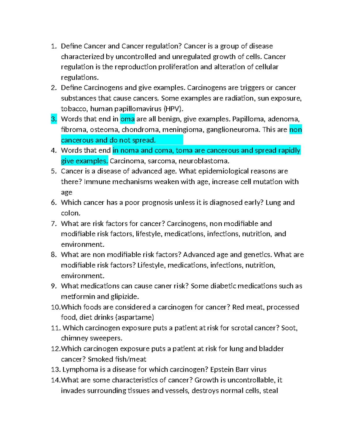 Cancer Overview: Nursing MedSurg Summary and Key Concepts - Studocu