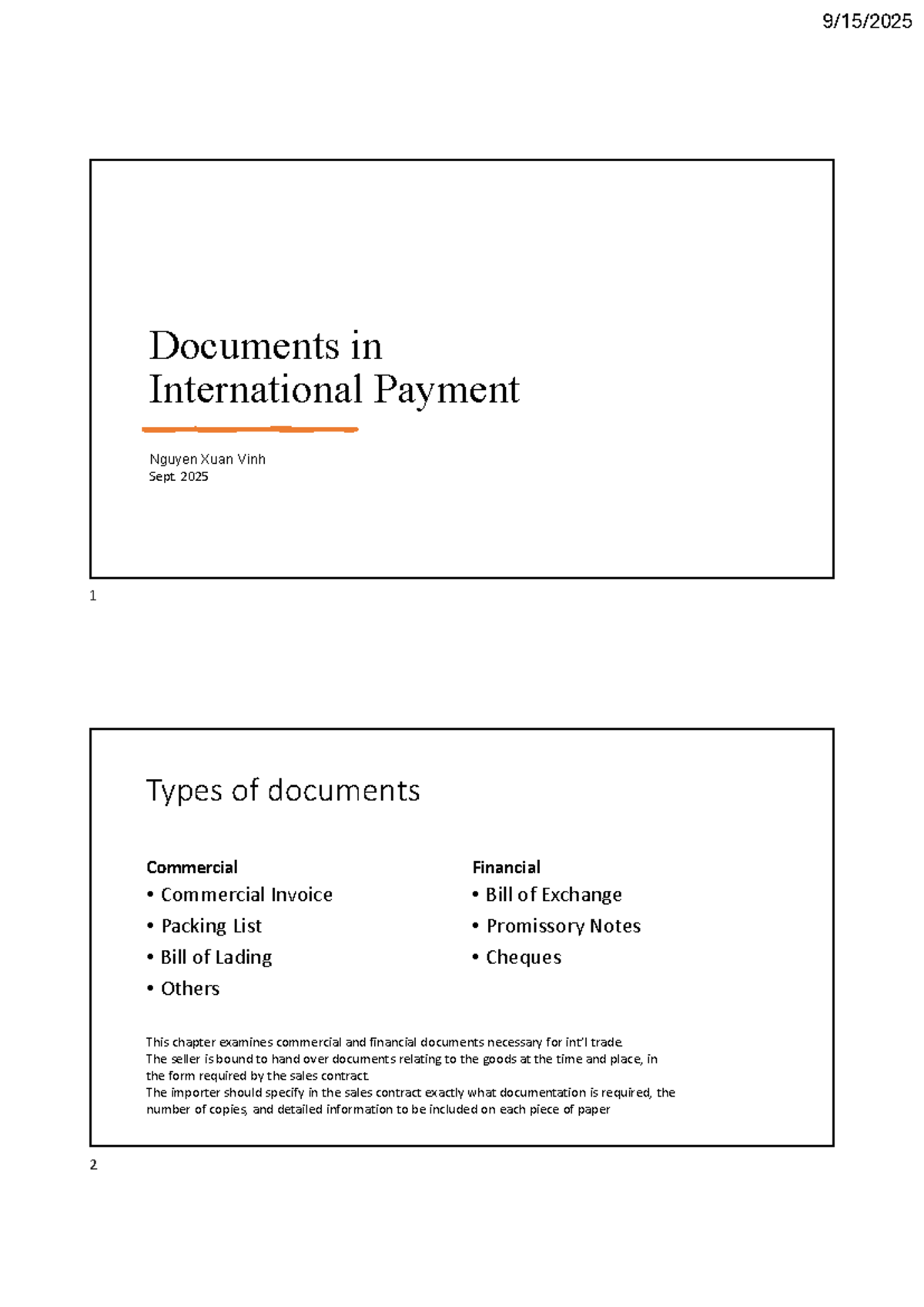 International Payment Documents Overview (INTL 2025) - Studocu