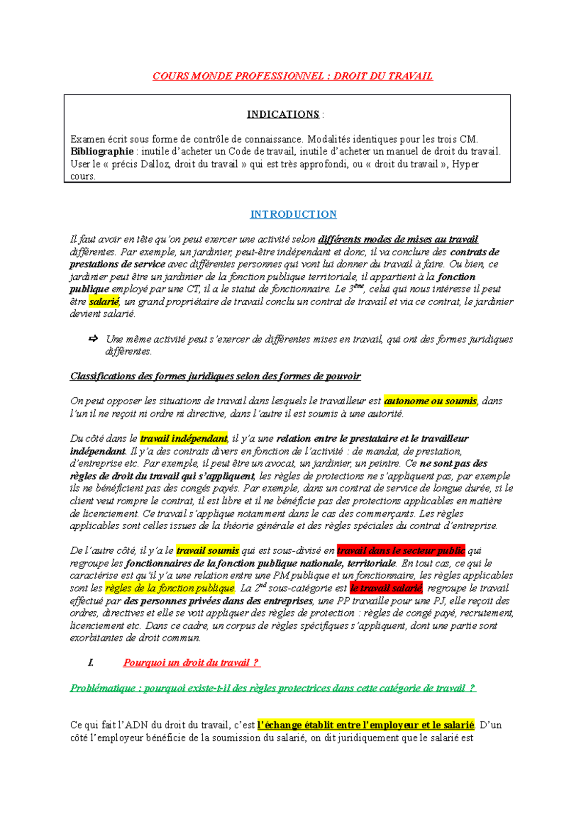 Cours L2 : Droit du Travail - Examen et Perspectives Professionnelles ...