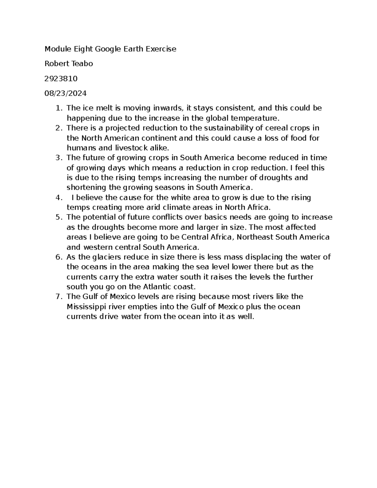 Module 8 Google Earth Exercise: Climate Impact Analysis - Studocu