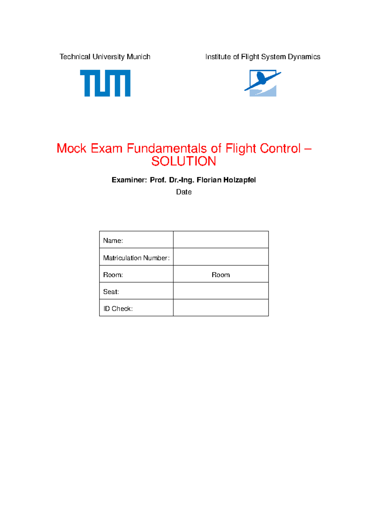 FFC Mock Exam Solution - Technical University Munich Institute of ...