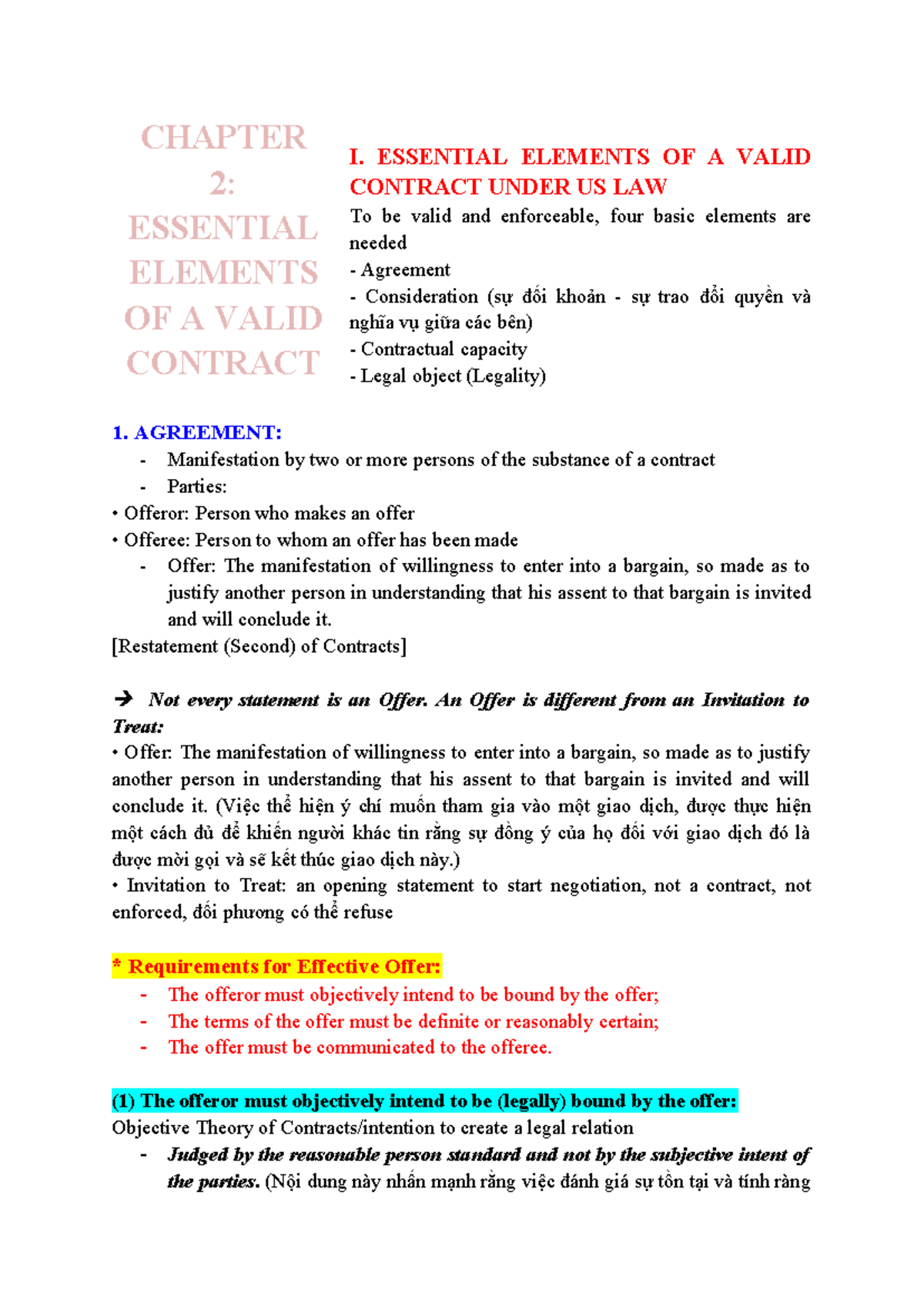 Chapter 2: Core Components of a Valid Contract Under US Law - Studocu