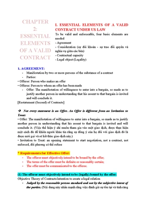 Chapter 1 Introduction TO Contract - I. WHAT IS A CONTRACT? US law: a ...