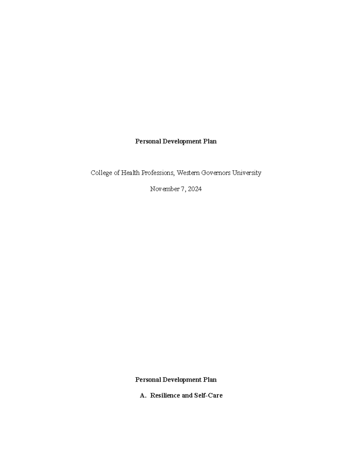 Personal development plan - Personal Development Plan College of Health ...