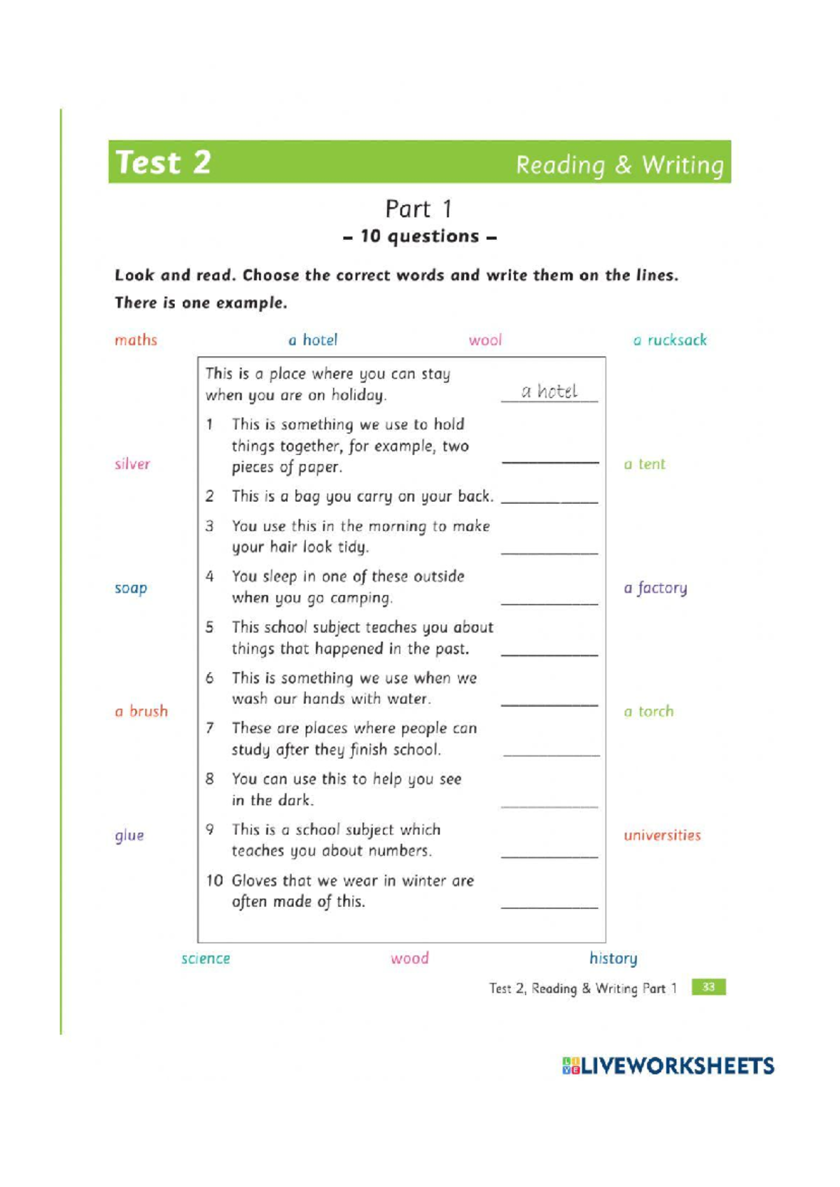 Test 2 Reading & Writing Practice Worksheet 5314294 - Studocu
