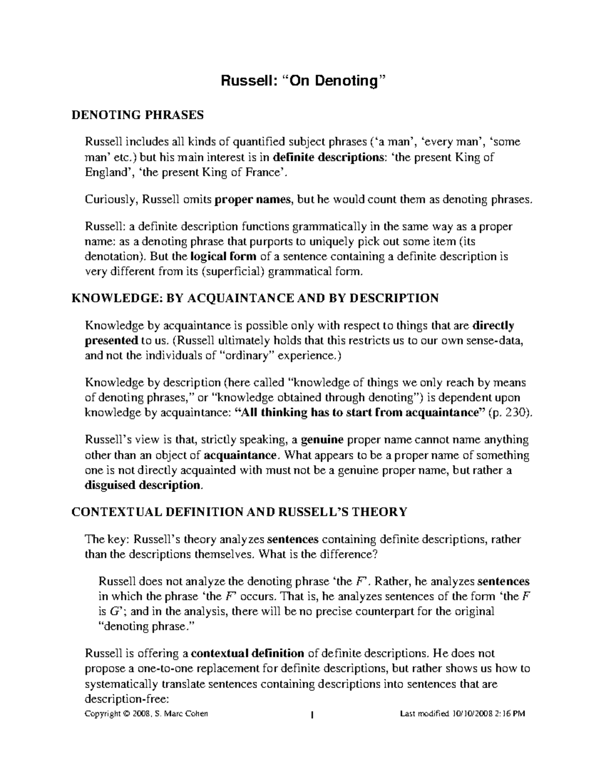 Summary of Bertrand Russell's "On Denoting": Definite Descriptions ...