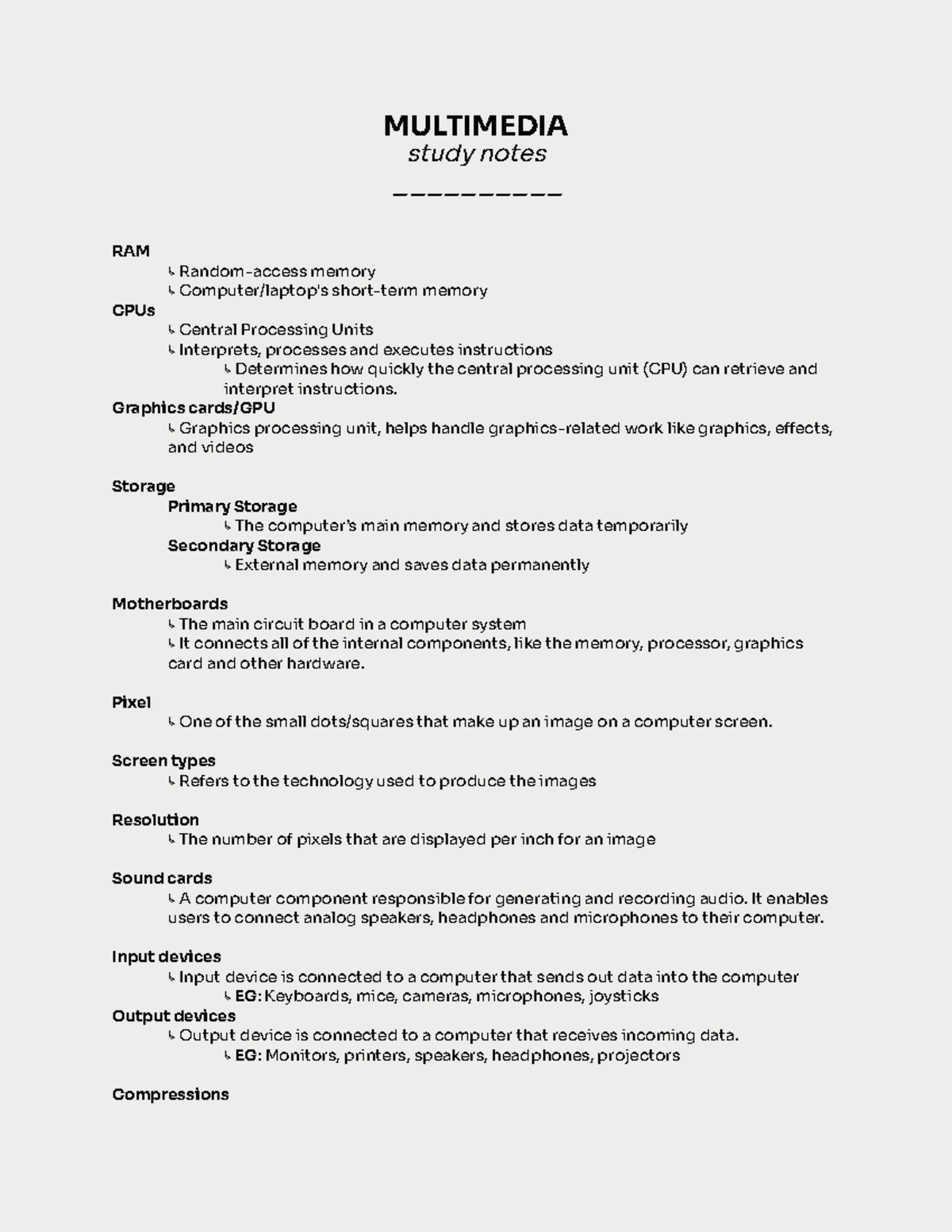 Multimedia Study Notes: Key Concepts and Terminology - Studocu