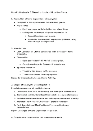 Genetic Continuity & Diversity - Lecture 3 & 4 Review Notes - Studocu