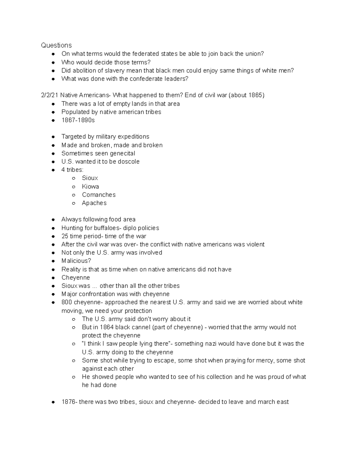 HIST 170 Lecture Notes: The Aftermath of the Civil War and Native ...