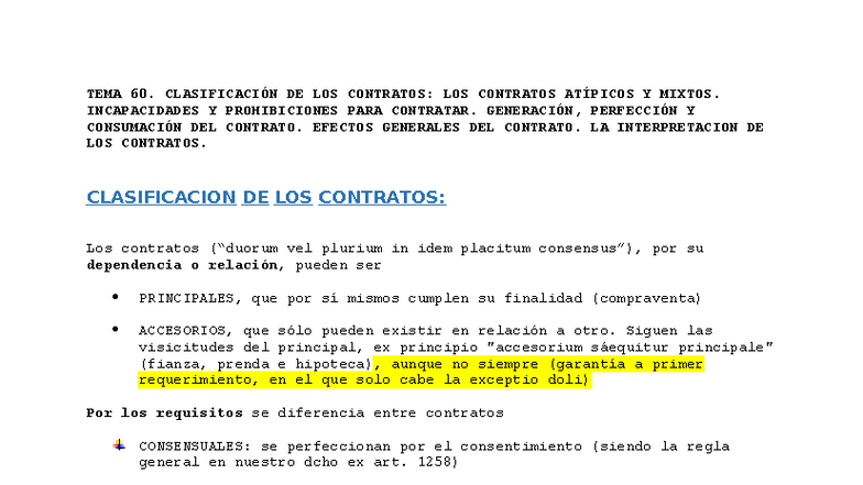 TEMA 60: CLASIFICACIÓN Y EFECTOS DE LOS CONTRATOS EN DERECHO CIVIL ...