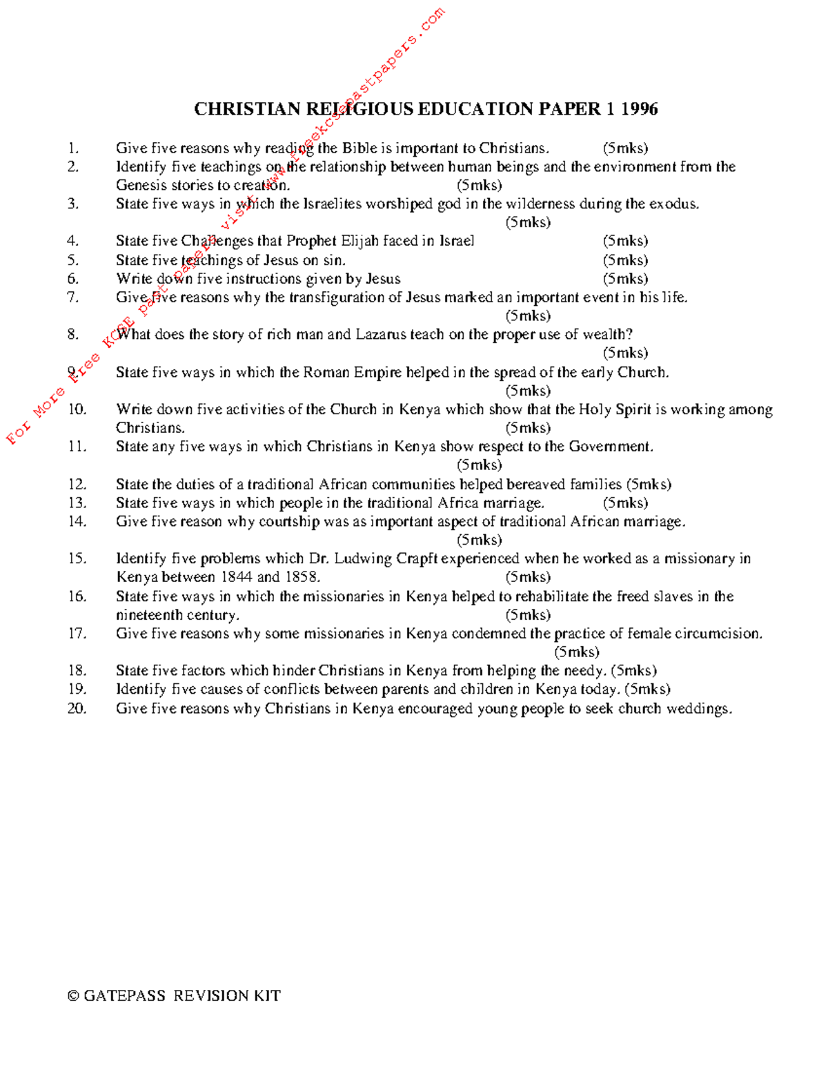 KCSE-CRE- Questions - Notes to help in CRE - CHRISTIAN RELIGIOUS ...