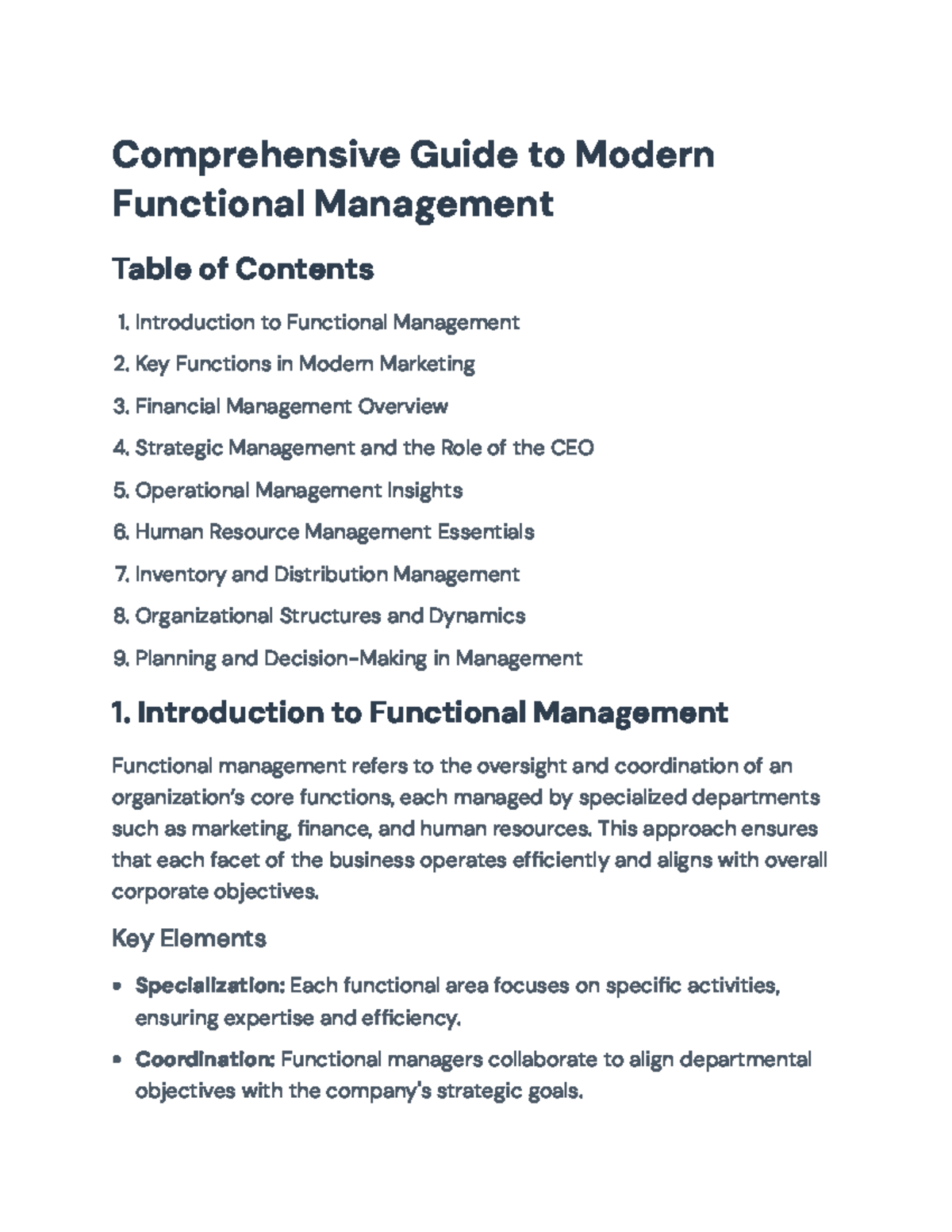 Comprehensive Guide to Functional Management (BUS101) - Comprehensive ...