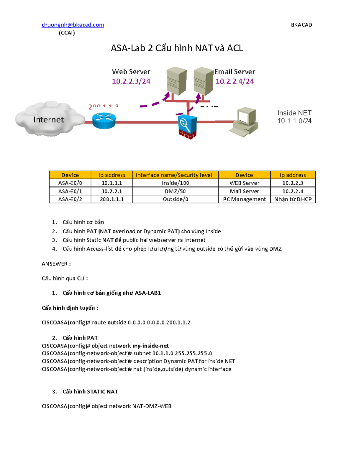 ASA-Lab 2: Cấu Hình NAT và ACL cho Web Server (CCAI) - Studocu
