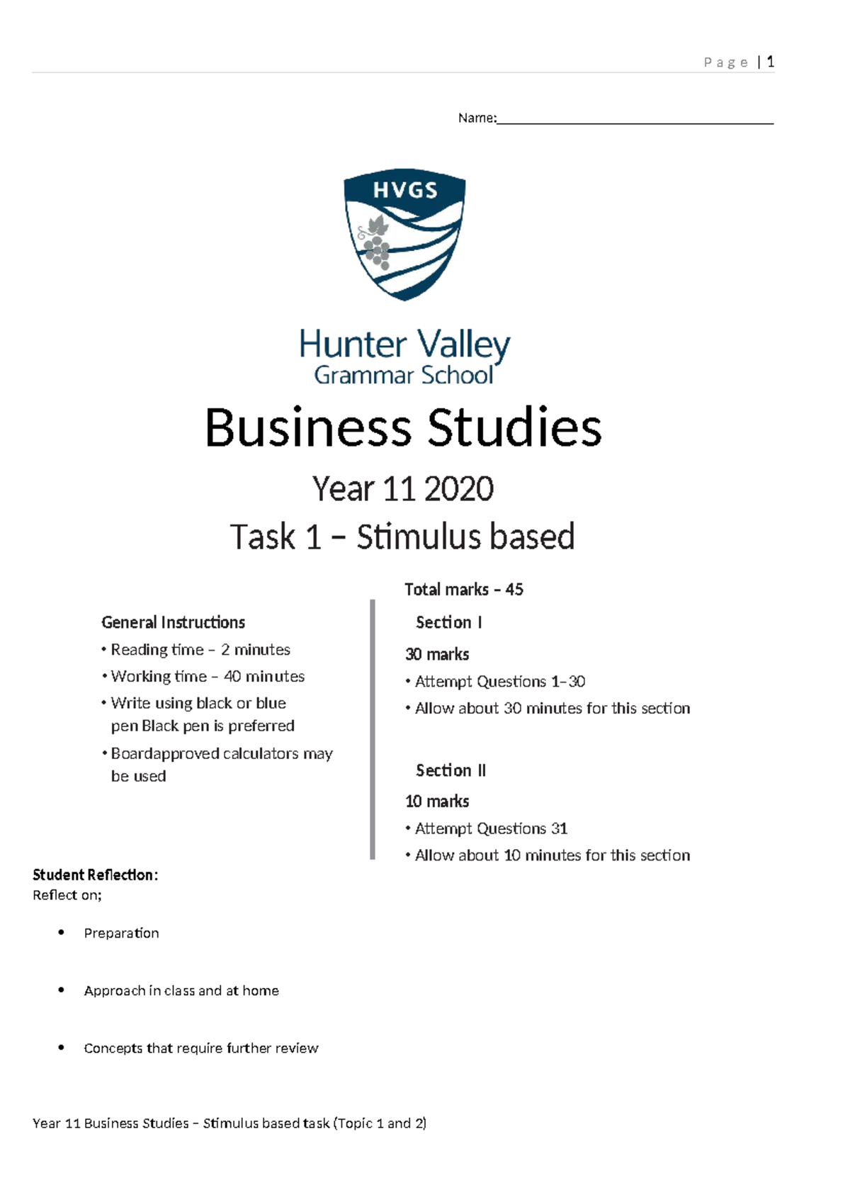 Year 11 Business Studies 2020 Task 1 Stimulus-Based Exam Guide - Studocu