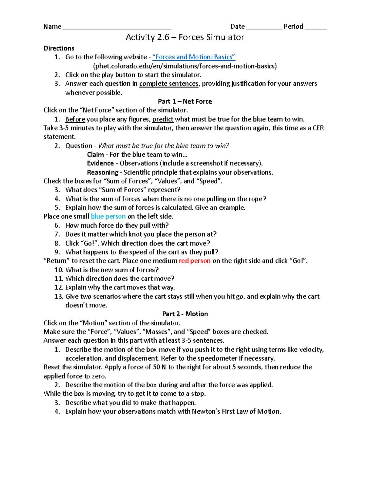 Introduction to force - problems - Name ...