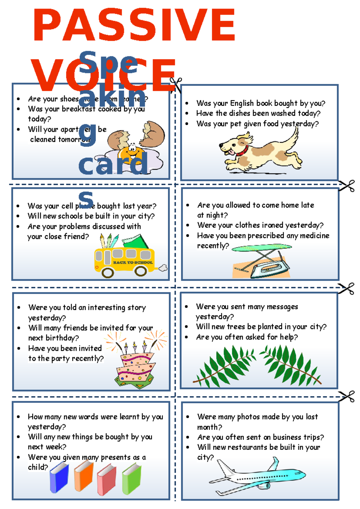 Passive Voice Speaking Cards for CLT Resource (Conv 108713) - Studocu