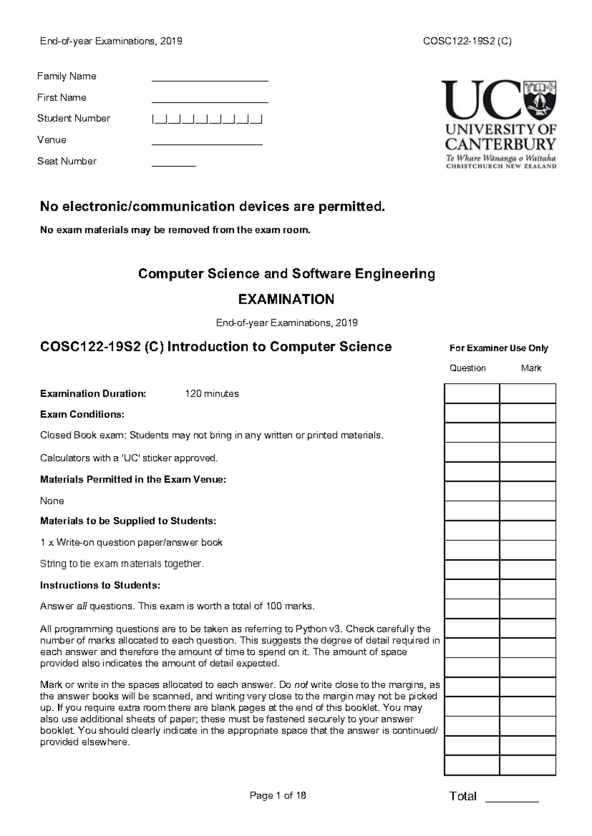 Cosc122 Final Exam 2019 - Practice Test Overview - Studocu