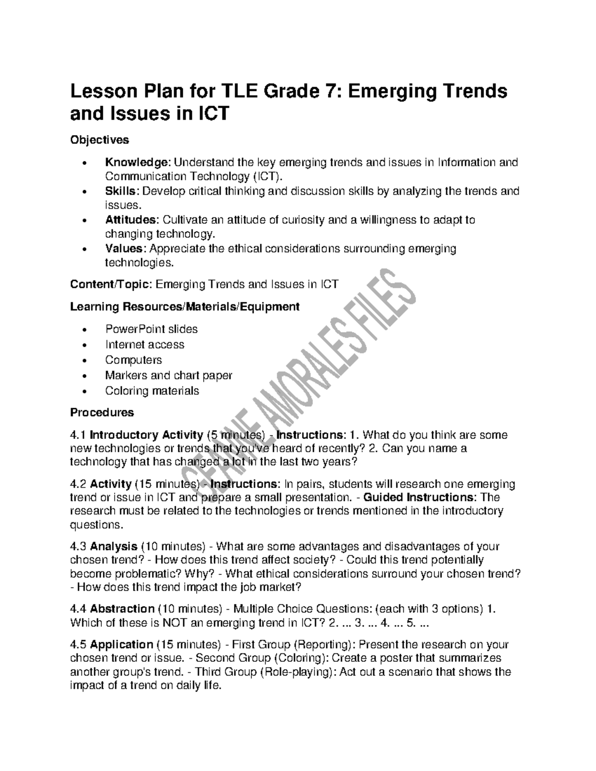 TLE Grade 7 Lesson Plan: Emerging Trends & Issues in ICT - Studocu