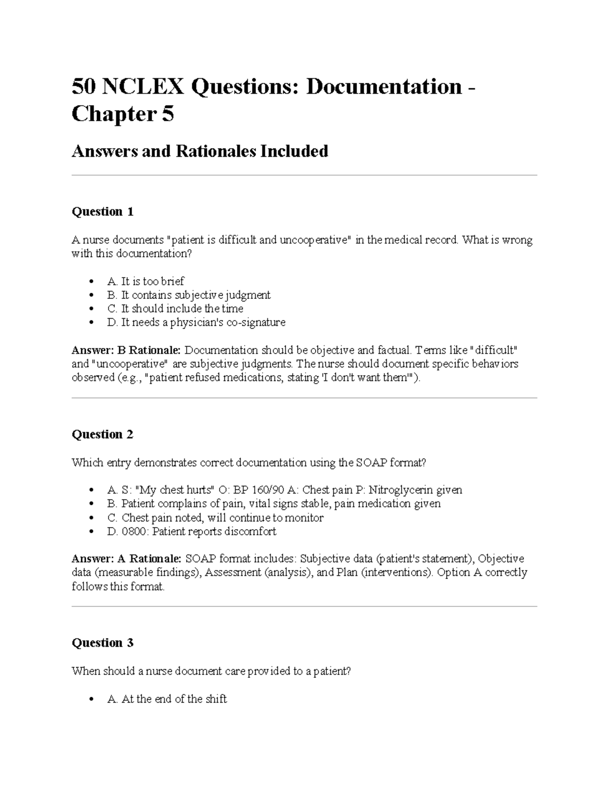 NCLEX Review: Documentation Chapter 5 Q&A with Rationales - Studocu