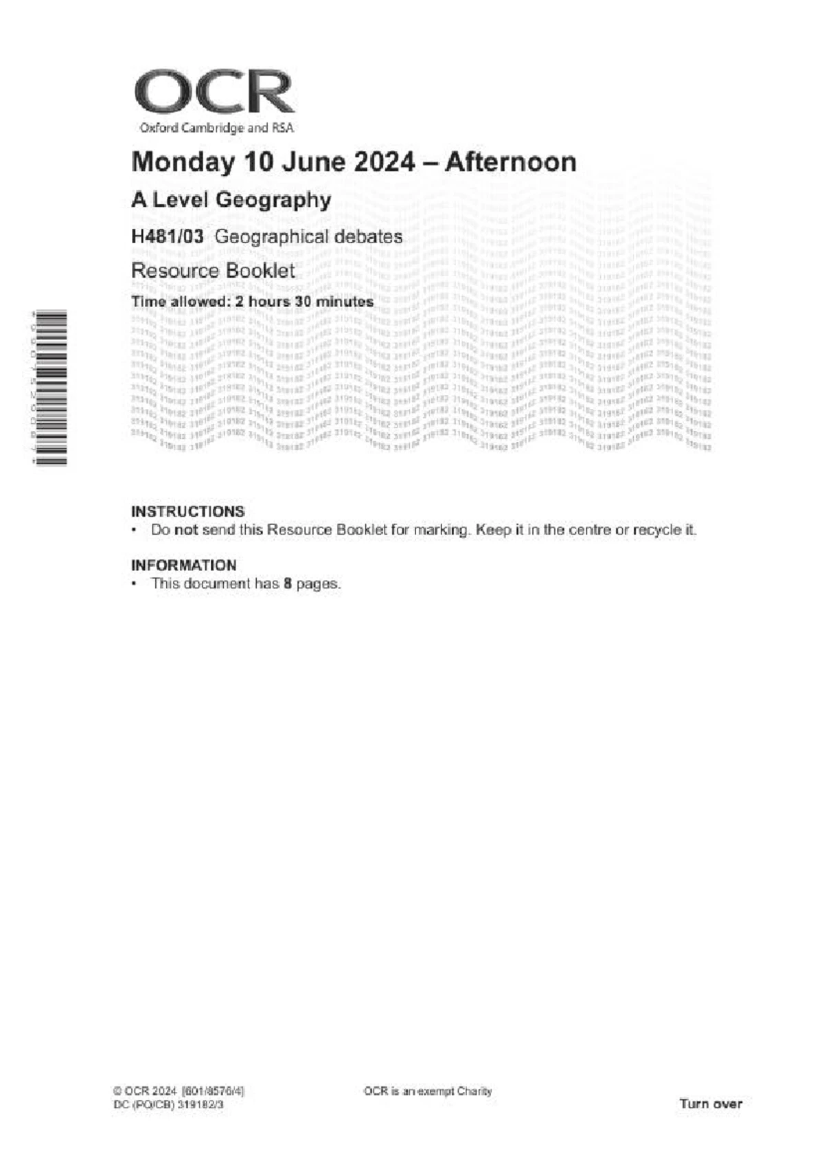 A Level Geography Resource Booklet (H481 02) - June 2024 - Studocu