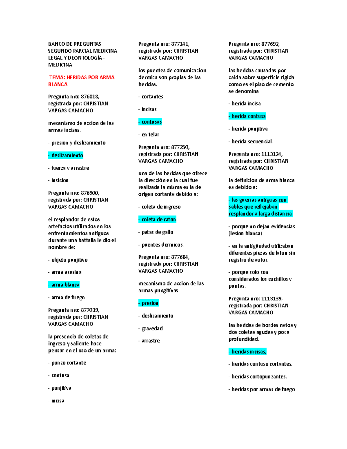 Banco de Preguntas - 2do Parcial Medicina Legal y Deontología - Document Preview