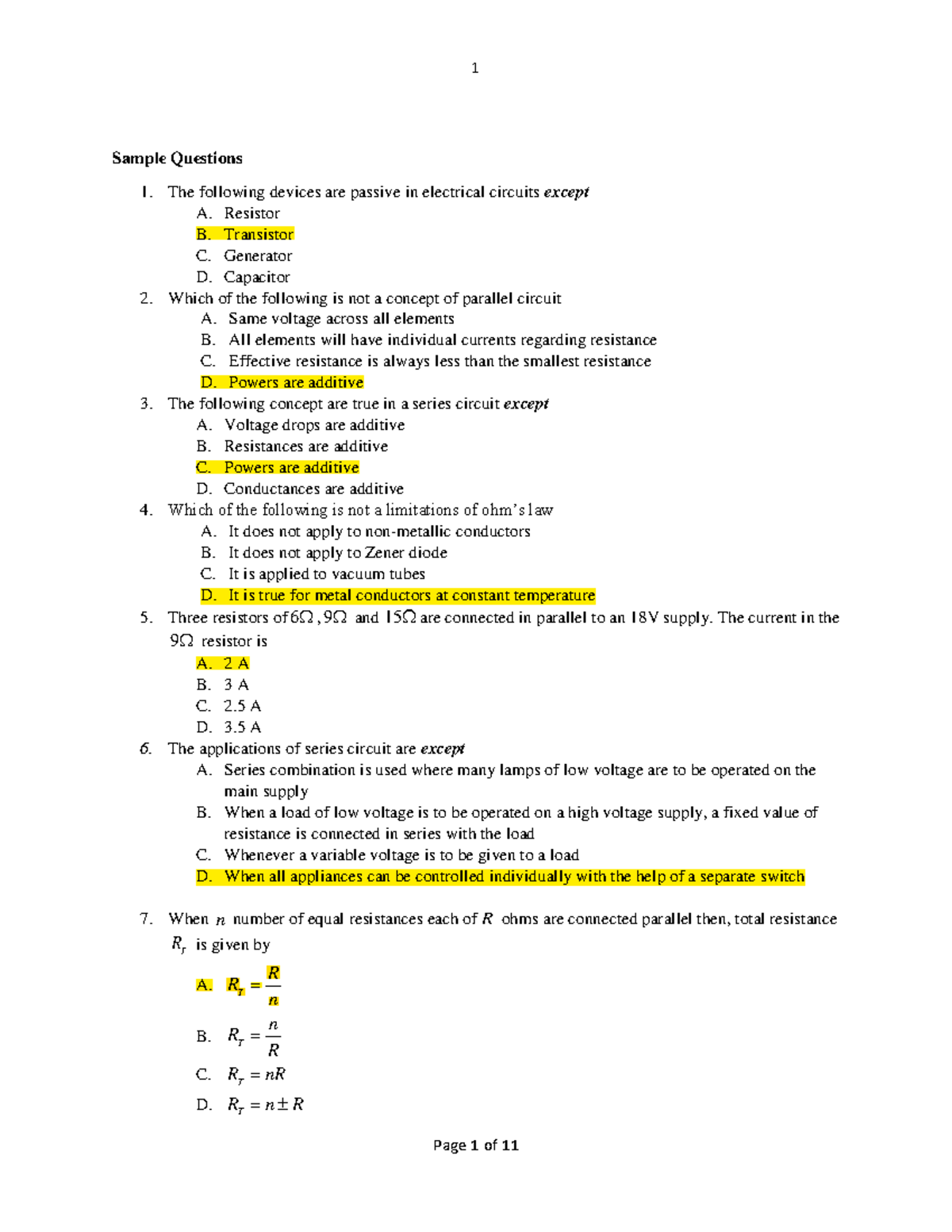 Applied Electricity 50: Sample Questions and Answers - Studocu
