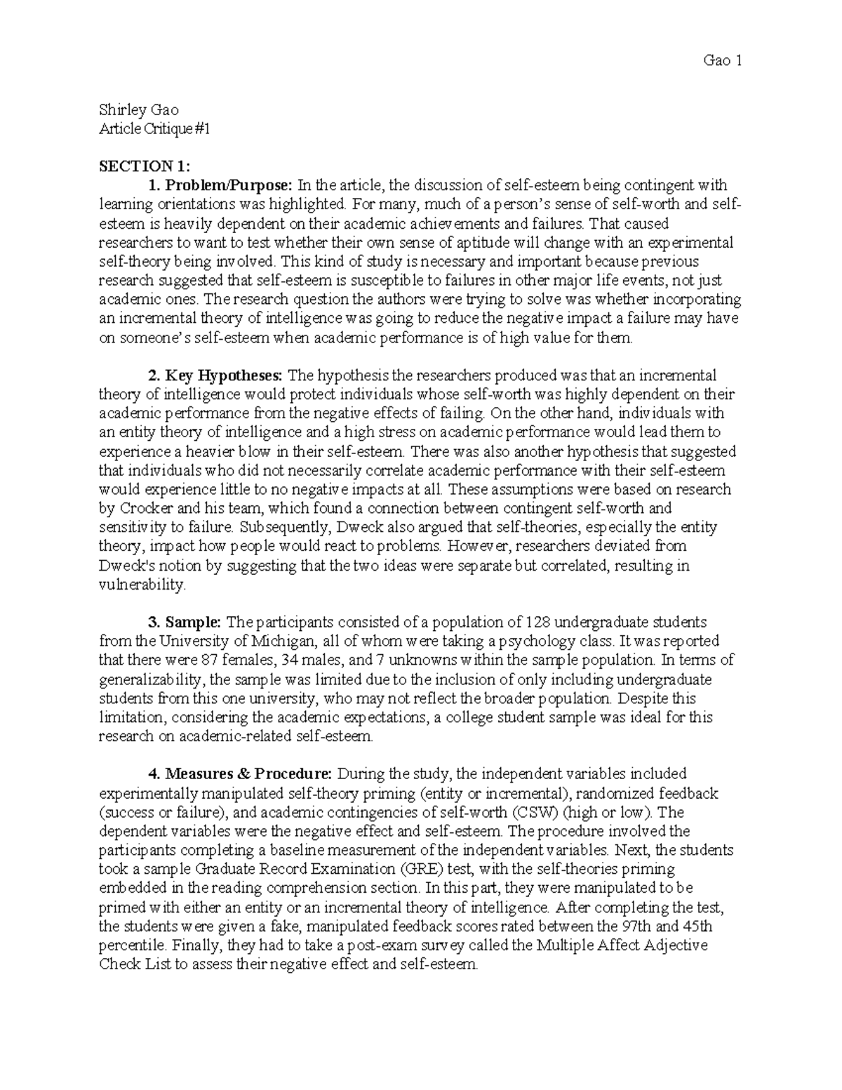 Article Critique #1: Niiya et al. (2004) on Intelligence Theories - Studocu