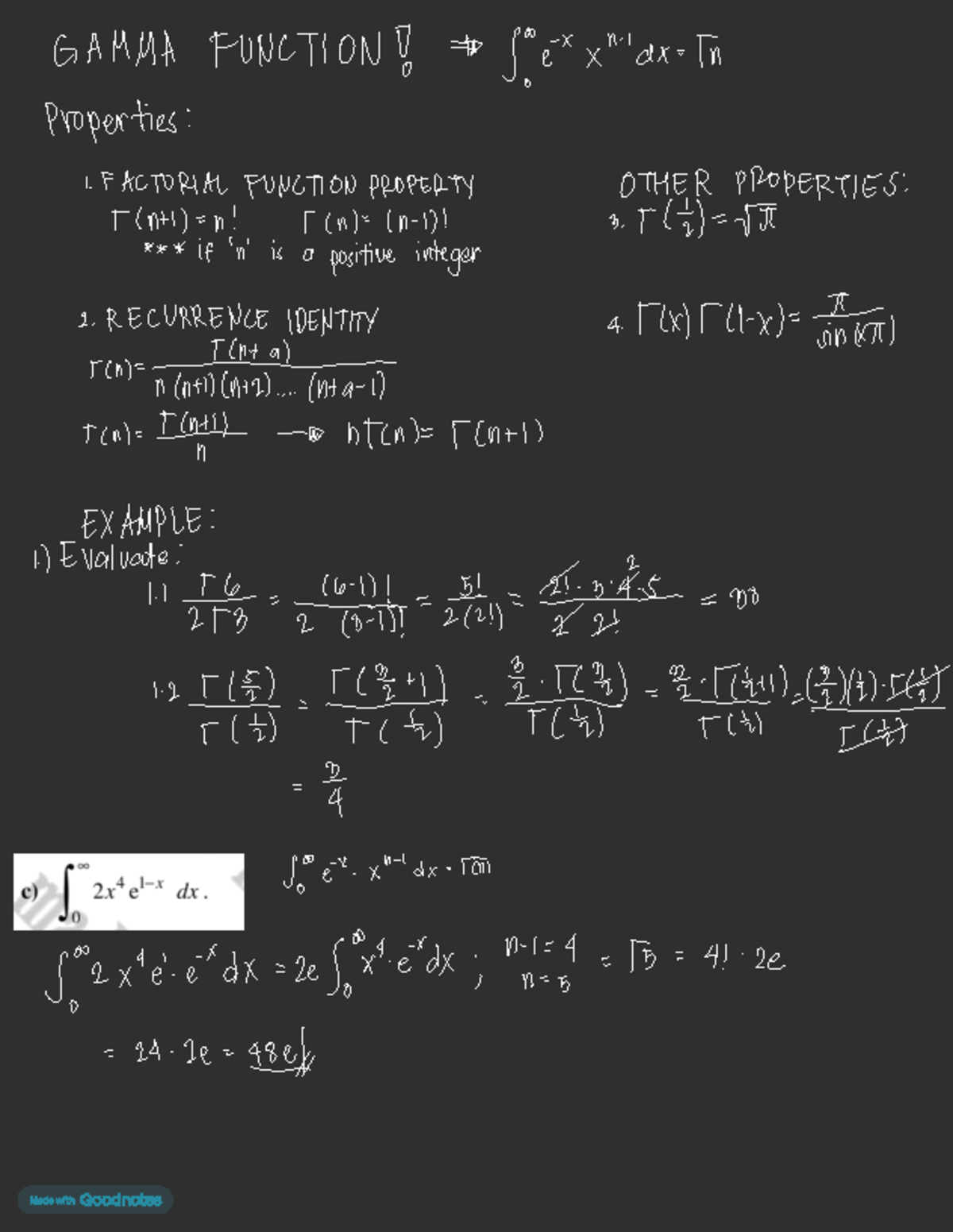 Gamma and Beta Functions: Properties and Examples (MATH 101) - Studocu