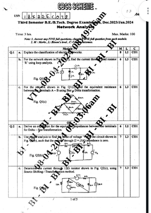 BEC304 Model Question Paper-I (2023-24) - Network Analysis Exam Prep ...