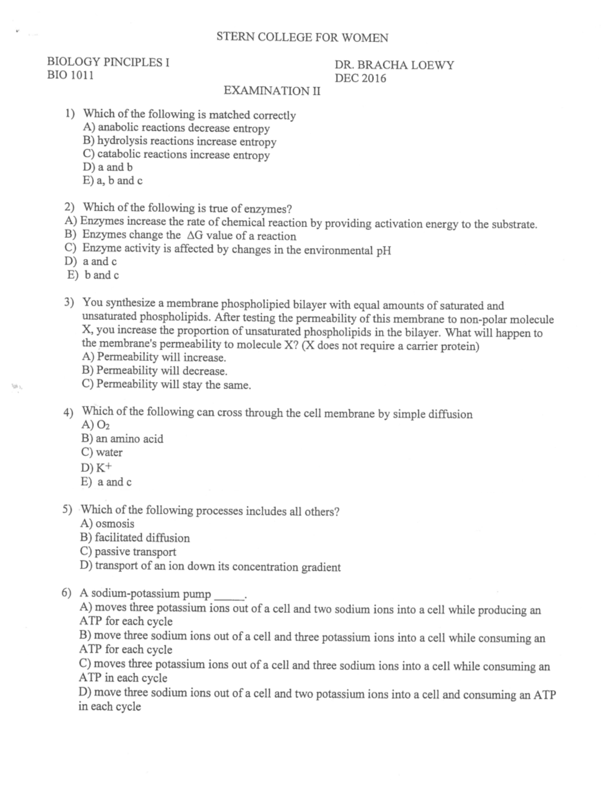 BIO 1011 Fall 2016 Principles of Biology Exam 2 Review Guide - Studocu