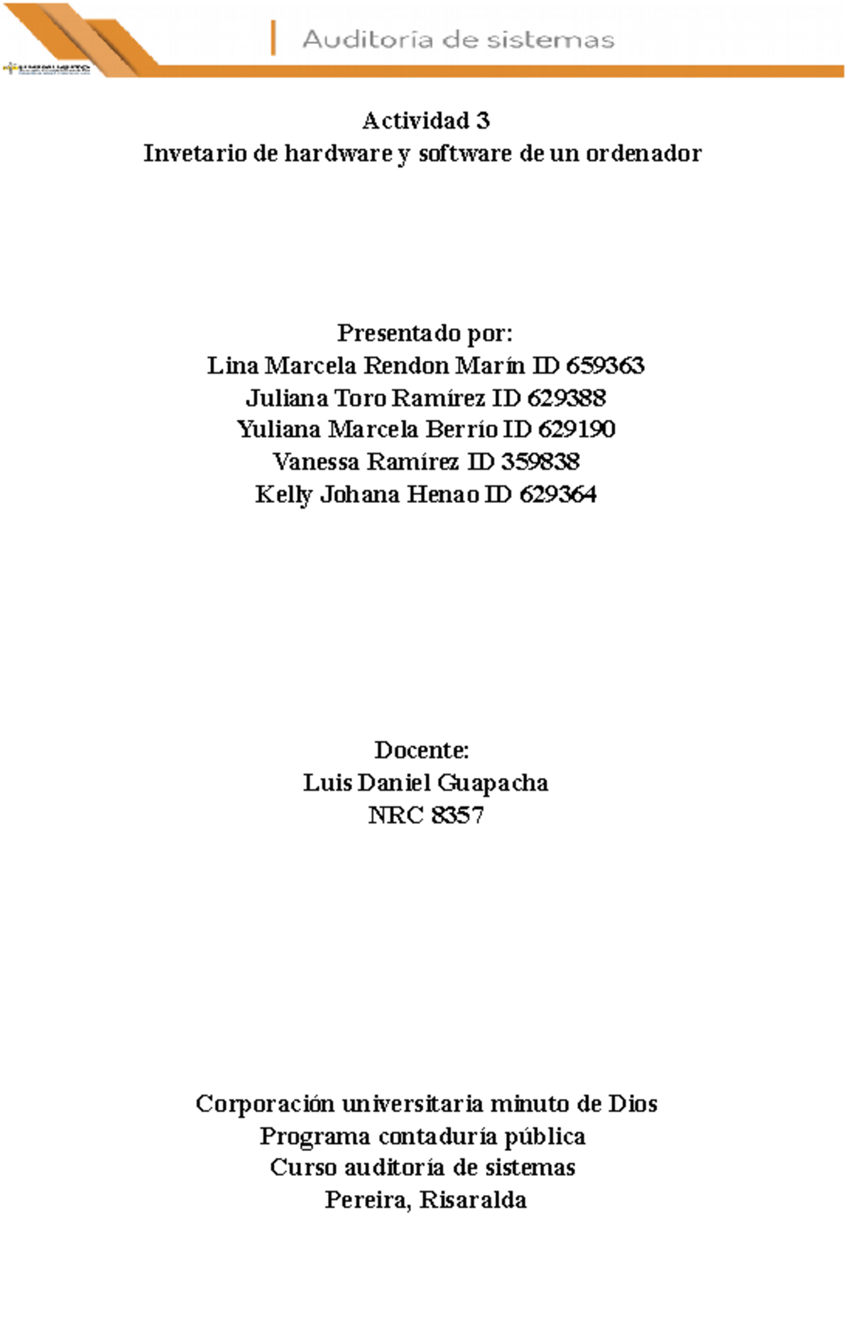 Actividad 3 - Inventario de Hardware y Software en Auditoría de ...