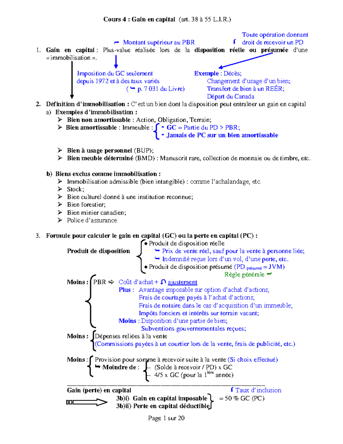 Cours 4 - GC - Partie 1 : Gain en Capital et Immobilisations - Document Preview