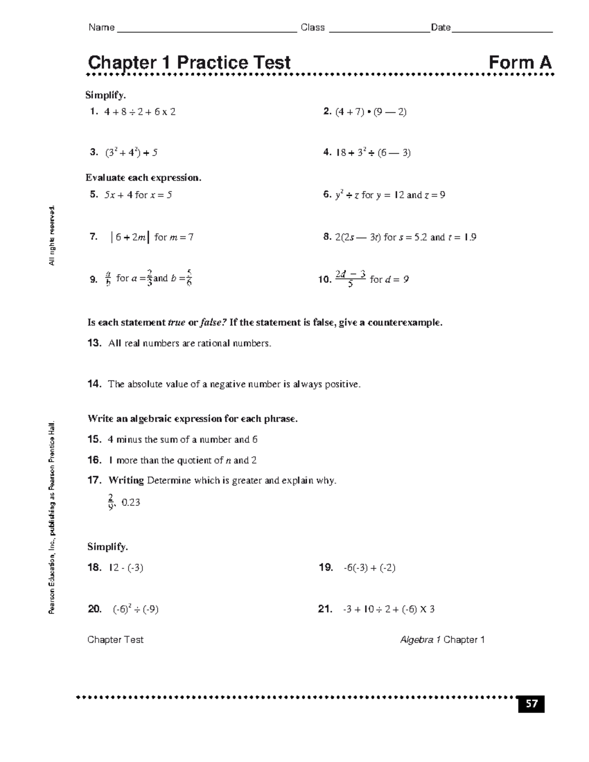 Alg1 Chapter 1 Practice Test - Name ...